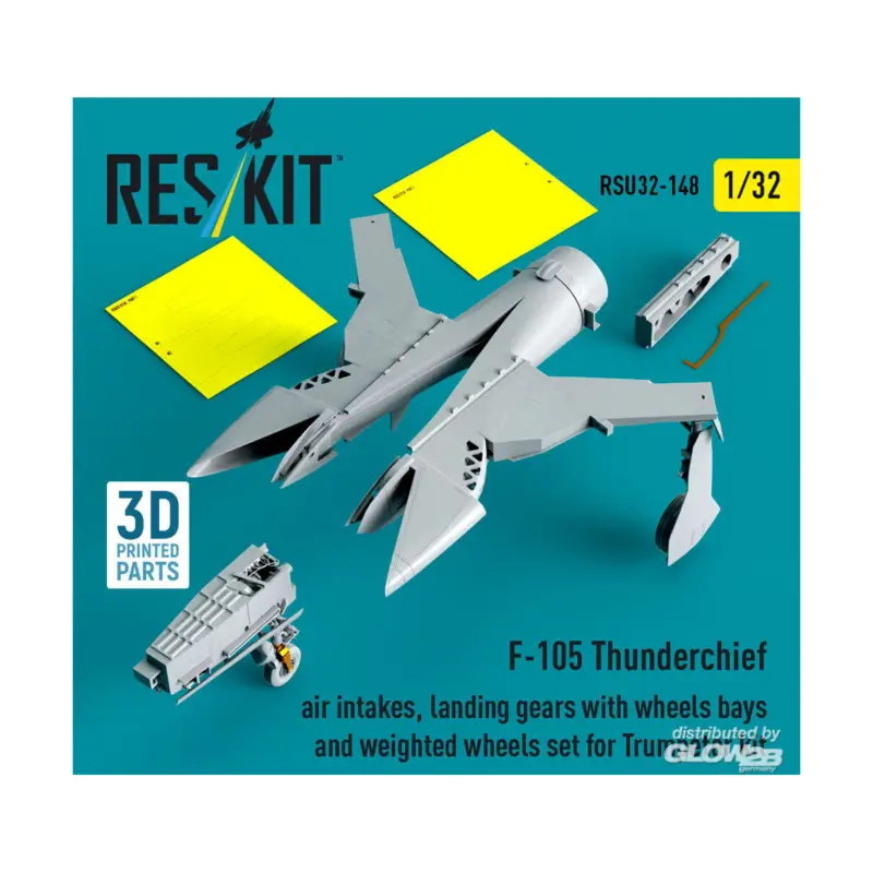 Koopje F-105 Thunderchief air intakes, landing gears with wheels bays and weighted wheels set for Trumpeter kit (3D Printed)