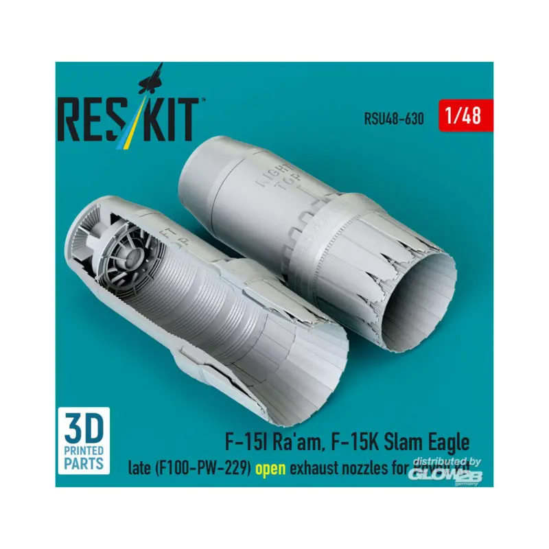 Hoge Kwaliteit F?15I Ra'am, F?15K Slam Eagle late (F100-PW-229) open exhaust nozzles for Revell kit (3D Printed)