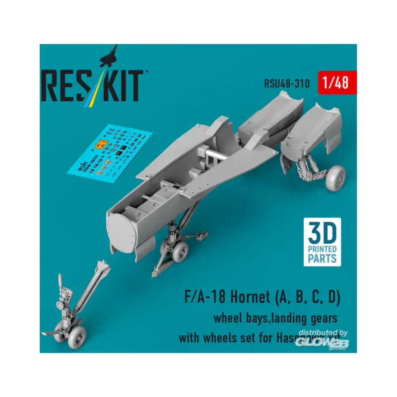 Goedkoop F/A-18 Hornet (A, B, C, D) wheel bays, landing gears with wheels set for Hasegawa kit (3D Printed)