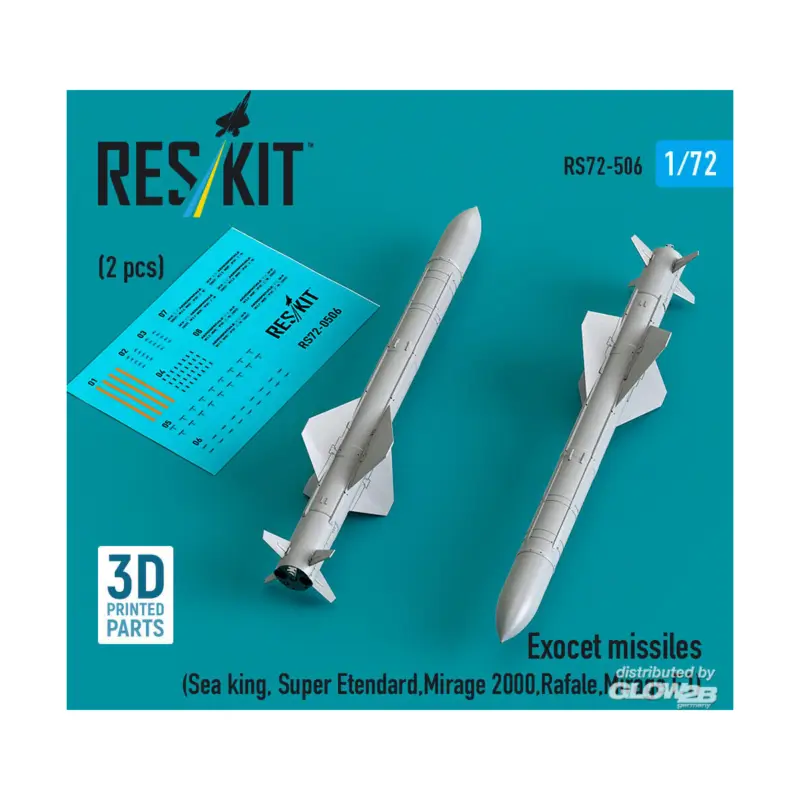 Actieprijs Exocet missiles (2 pcs) (Sea King, Super Etendard, Mirage 2000, Rafale, Mirage F.1) (3D Printed)