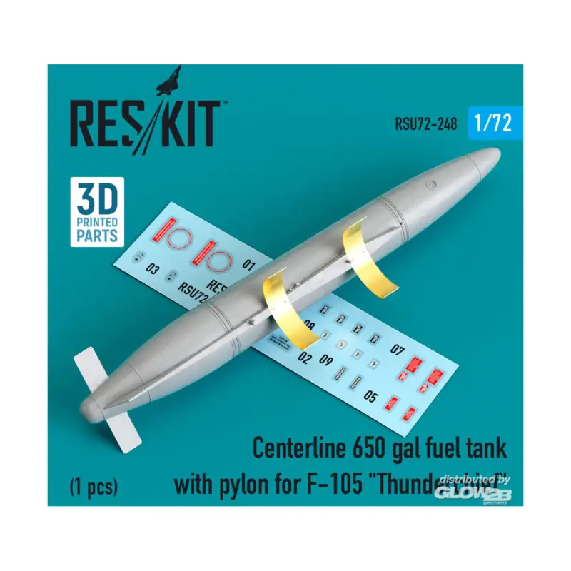 Centerline 650 gal fuel tank with pylons for F-105 Thunderchief (1 pcs) (3D Printed) Snelle Levering