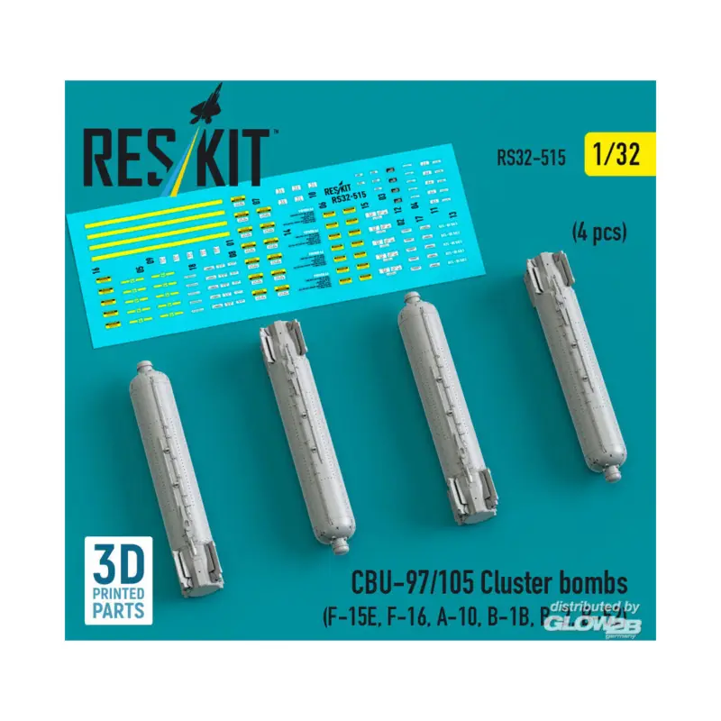 CBU-97/105 cluster bombs (4 pcs) (F-15E, F-16, A-10, B-1B, B-2, B-52) (3D Printed) Gecertificeerd