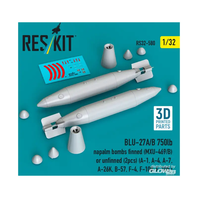 Shop Nu BLU-27A/B 750lb napalm bombs finned (MXU-469/B) or unfinned (2 pcs) (A-1, A-4, A-7, A-26K, B-57, F-4, F-100, F-105 ) (3D Printed