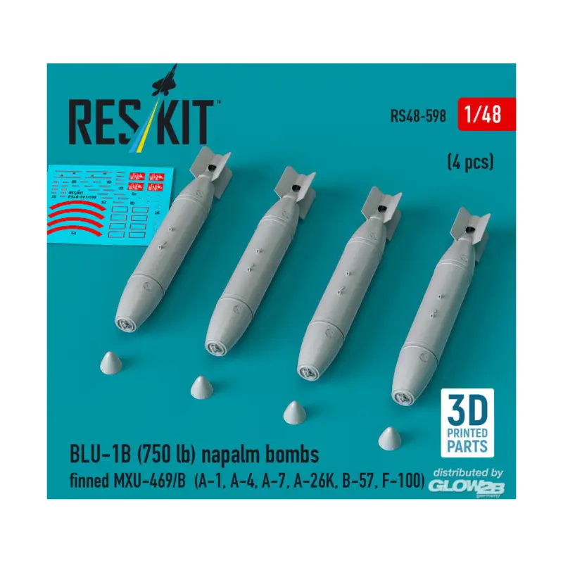 Shop Nu BLU-1B (750 lb) napalm bombs finned MXU-469/B (4 pcs) (A-1, A-4, A-7, A-26K, B-57, F-100) (3D Printed)