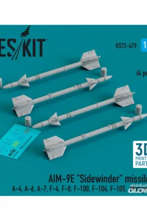Must-Have AIM-9E Sidewinder missiles (4 pcs) (A-4, A-6, A-7, F-4, F-8, F-100, F-104, F-105, Mirage III) (3D Printed)