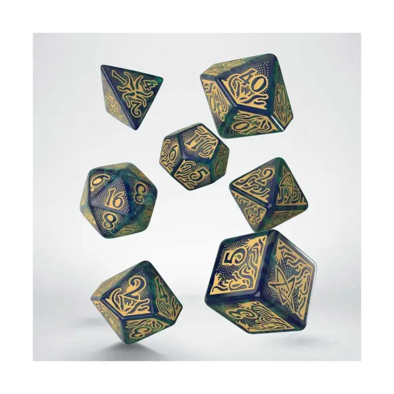 Call of Cthulhu 7th Edition Set of 7 Blue-green & Gold Dice Koop Online