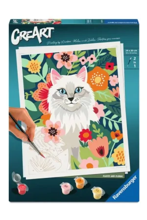 Witte kat en bloemen Merkproduct