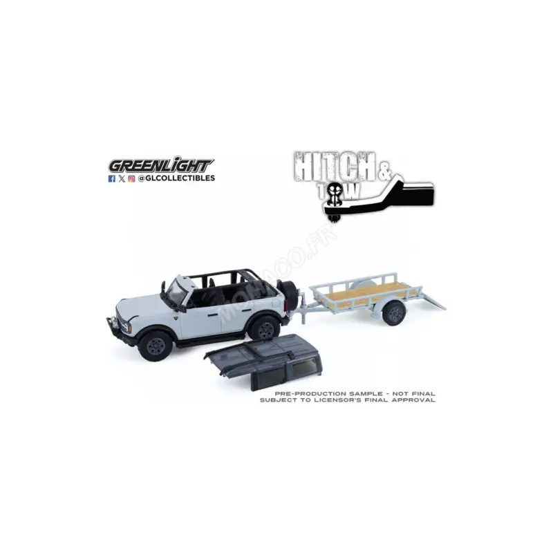 Gecertificeerd 2021 ford bronco badlands with flatbed trailer and motorcycle (sold out) Miniatuur