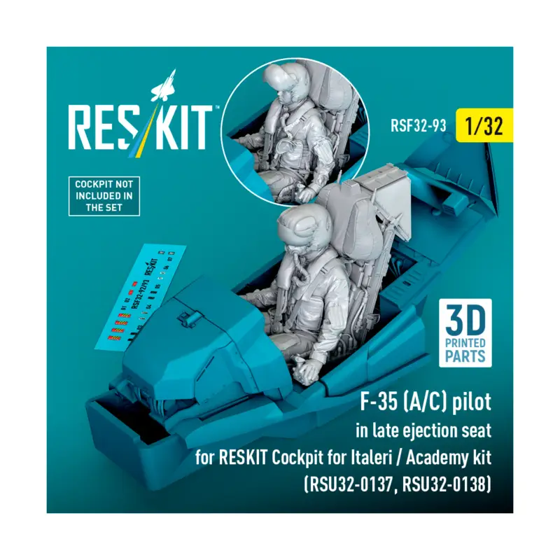 Lockheed-Martin F-35A/F-35C) pilot in late ejection seat for RESKIT Cockpit for Italeri / Academy kit (RSU32-0137, RSU32-0138) ( Gratis Retour