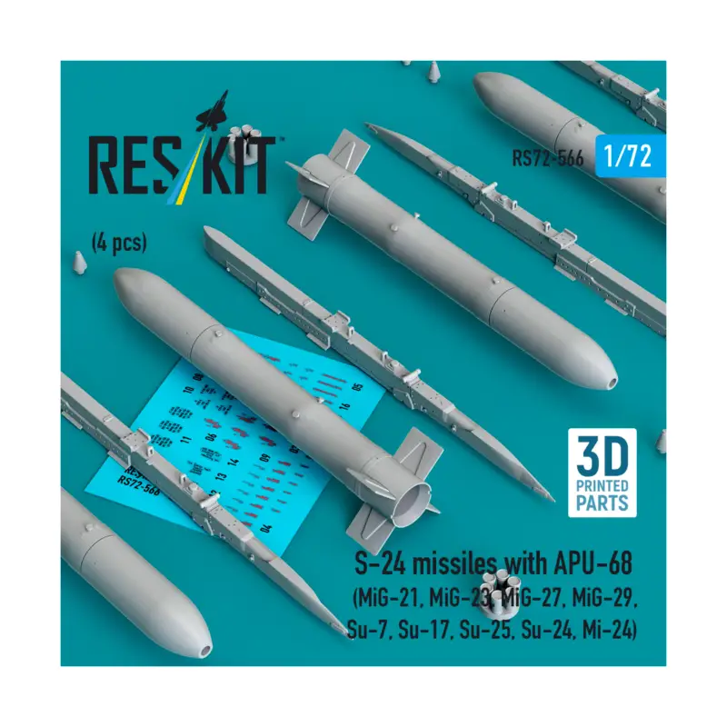 Koop Vandaag S-24 missiles with APU-68 (4 pcs) (MiG-21, MiG-23, MiG-27, MiG-29, Su-7, Su-17, Su-25, Su-24, Mi-24) (3D Printed)