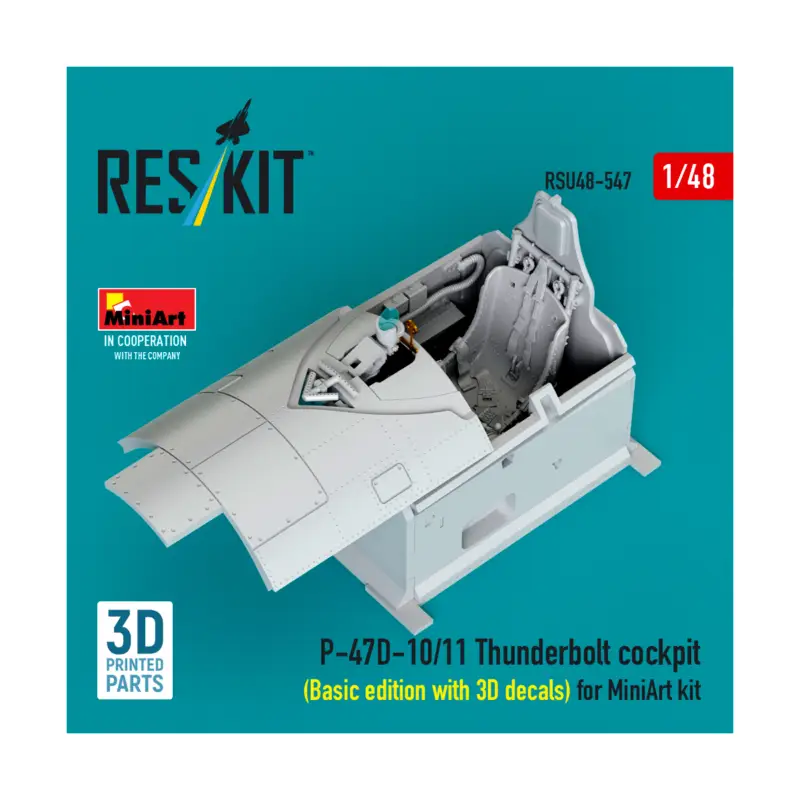 Tijdelijk Beschikbaar P-47D-10/11 Thunderbolt cockpit (Basic edition with 3D decals) for MiniArt kit (3D Printed)