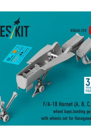 F/A-18 Hornet (A, B, C, D) wheel bays, landing gears with wheels set for Hasegawa kit (3D Printed) Seizoensaanbieding
