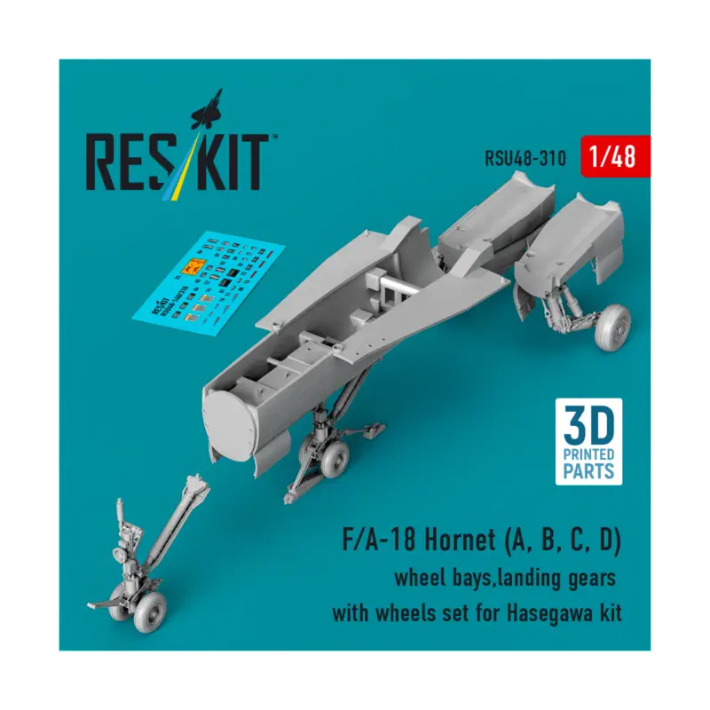 F/A-18 Hornet (A, B, C, D) wheel bays, landing gears with wheels set for Hasegawa kit (3D Printed) Seizoensaanbieding