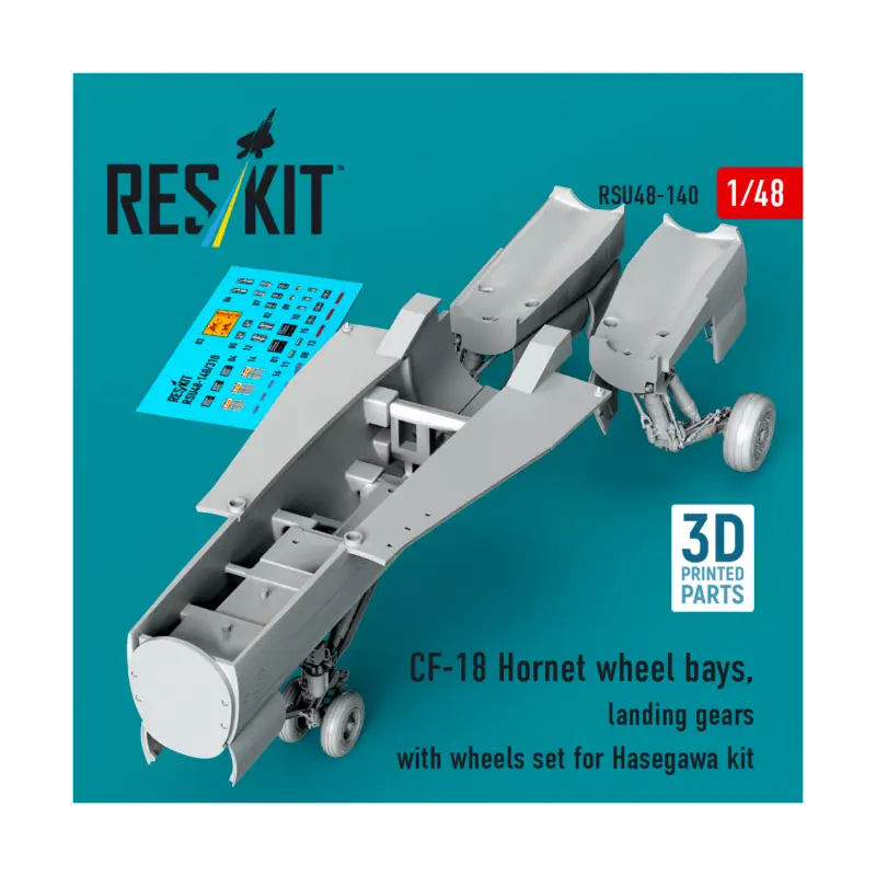 CF-18 Hornet wheel bays, landing gears with wheels set for Hasegawa kit (3D Printed) Nieuw