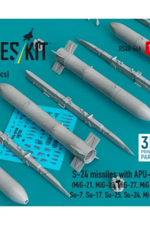 S-24 missiles with APU-68 (4 pcs) (MiG-21, MiG-23, MiG-27, MiG-29, Su-7, Su-17, Su-25, Su-24, Mi-24) (3D Printed) Speciale Aanbieding