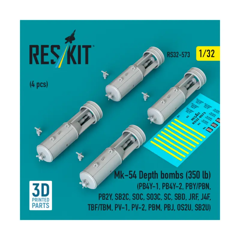 Mk-54 Depth bombs (350 lb) (4 pcs) (PB4Y-1, PB4Y-2, PBY/PBN, PB2Y, SB2C, SOC, SO3C, SC, SBD, JRF, J4F, TBF/TBM, PV-1, PV-2, PBM, Exclusieve Aanbieding