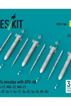 S-24 missiles with APU-68 (4 pcs) (MiG-21, MiG-23, MiG-27, MiG-29, Su-7, Su-17, Su-25, Su-24, Mi-24) (3D Printed) Express Levering