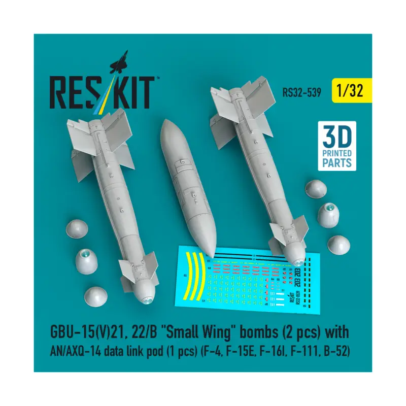 GBU-15(V)21, 22/B 'Small Wing' bombs (2 pcs) with AN/AXQ-14 data link pod (1 pcs) (F-4, F-15E, F-16I, F-111, B-52) 3D-Printed Bestseller