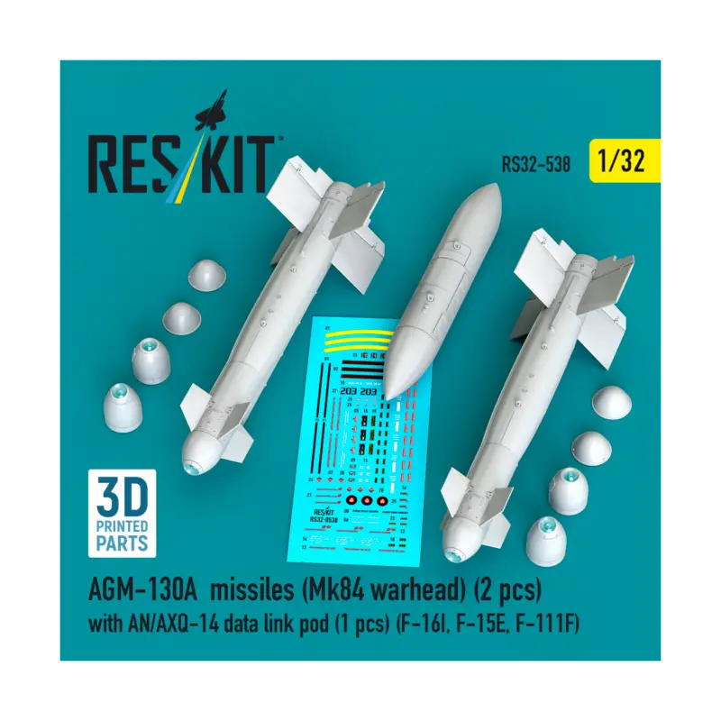 Seizoensaanbieding AGM-130A missiles (Mk84 warhead) (2 pcs) with AN/AXQ-14 data link pod (1 pcs) (F-16I, F-15E, F-111F) 3D-Printed