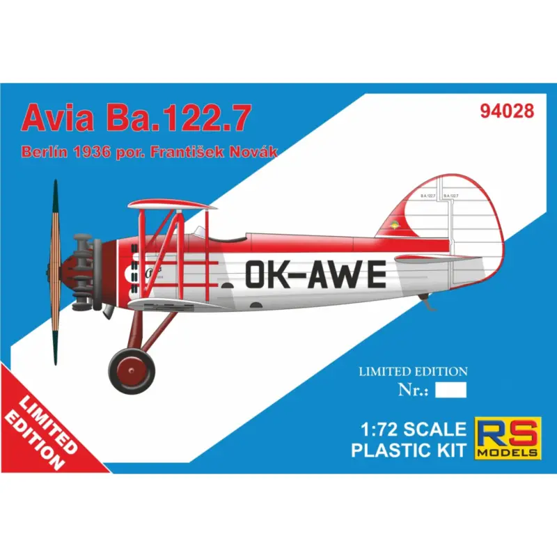 Merkproduct Avia Ba.122 OK-AWE Berlin 36 1 decal. version for Czechoslovakia RP+PE Schaalmodel
