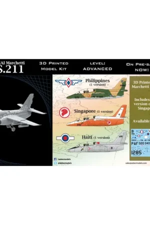 Fabrieksprijs SIAI Marchetti S.211. Versions for Philippines (1), Haiti (1) and Singapore (1). Schaalmodel
