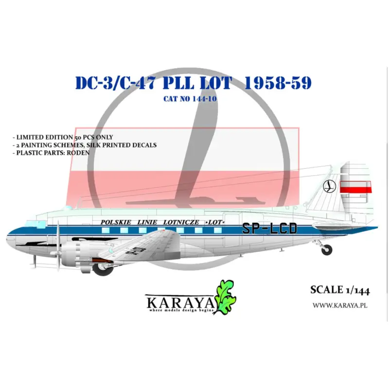 Op = Op Douglas DC-3/C-47 PLL LOT 1958-59 Schaalmodel