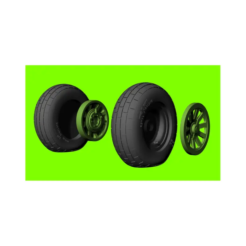 Seizoensaanbieding North-American P-51D Mustang wheels with weighted effect tyres with block tread pattern and separate 3d-printed hubs (designed t