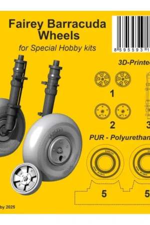 Direct Beschikbaar Fairey Barracuda Wheels 1/72 for Special Hobby kits Detail resin cast wheels with 3D-printed hubs, both with or without their co