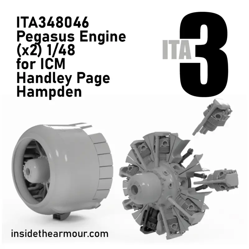 x Pegasus engines for Handley-Page Hampden B Mk.I with cowls (designed to be used with ICM UK kits) 3D-Printed Exclusieve Aanbieding