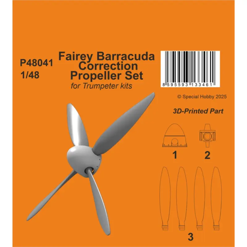 Fairey Barracuda MK.II Correction Propeller Set. Finely detailed, 3D-printed propeller featuring both the correct shape and size Bestseller