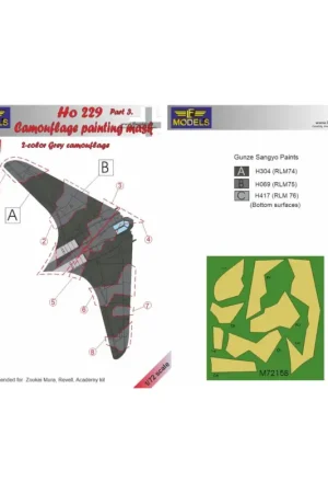 Dagaanbieding Horton Ho-229A Part 3. Camouflage Painting Mask Grey 2-color camouflage pattern paint mask (designed to be used with Academy and