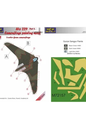 Horton Ho-229A Part 2. Camouflage Painting Mask Green 2-color camouflage pattern paint mask (designed to be used with Academy an Laatste Kans