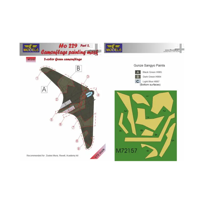 Horton Ho-229A Part 2. Camouflage Painting Mask Green 2-color camouflage pattern paint mask (designed to be used with Academy an Laatste Kans