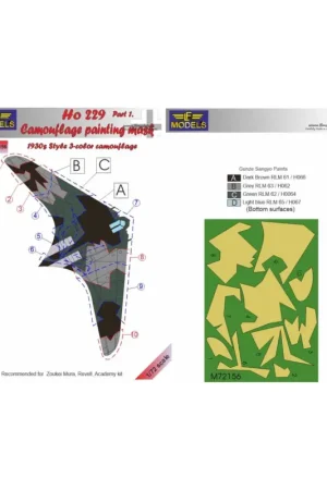 Horton Ho-229A Part 1. Camouflage Painting Mask 1930s 3-color style camouflage pattern paint mask (designed to be used with Acad Weekendaanbieding