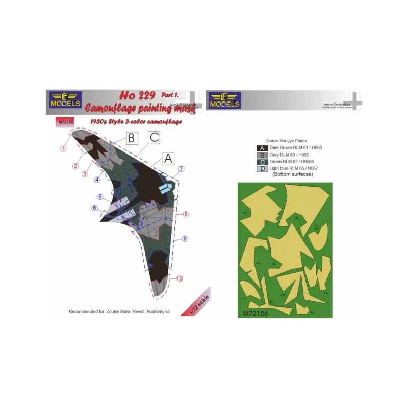 Horton Ho-229A Part 1. Camouflage Painting Mask 1930s 3-color style camouflage pattern paint mask (designed to be used with Acad Weekendaanbieding