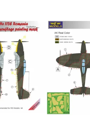 Heinkel He-112E Romanian service camouflage pattern paint mask (designed to be used with RS Models kits) Direct Verzonden