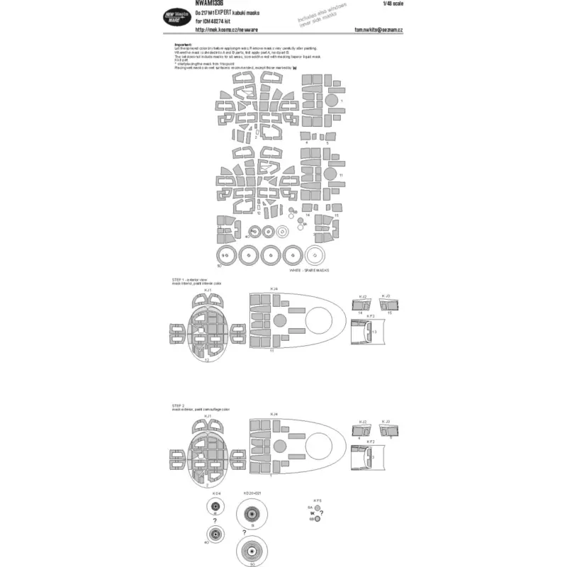 Dornier Do-217M-1 EXPERT kabuki masks all windows including inner side masks, other clear parts, wheels (designed to be used wit Populair