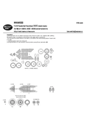 Republic P-47D Thunderbolt Razorback BASIC kabuki masks aircraft canopy, other clear parts, wheels (designed to be used with Mod Koopje