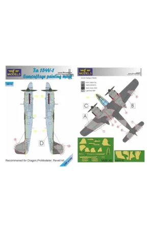 Gratis Retour Focke-Wulf Ta-154 Moskito camouflage pattern paint mask (designed to be used with Dragon, Monogram Promodeller and Revell kits)[