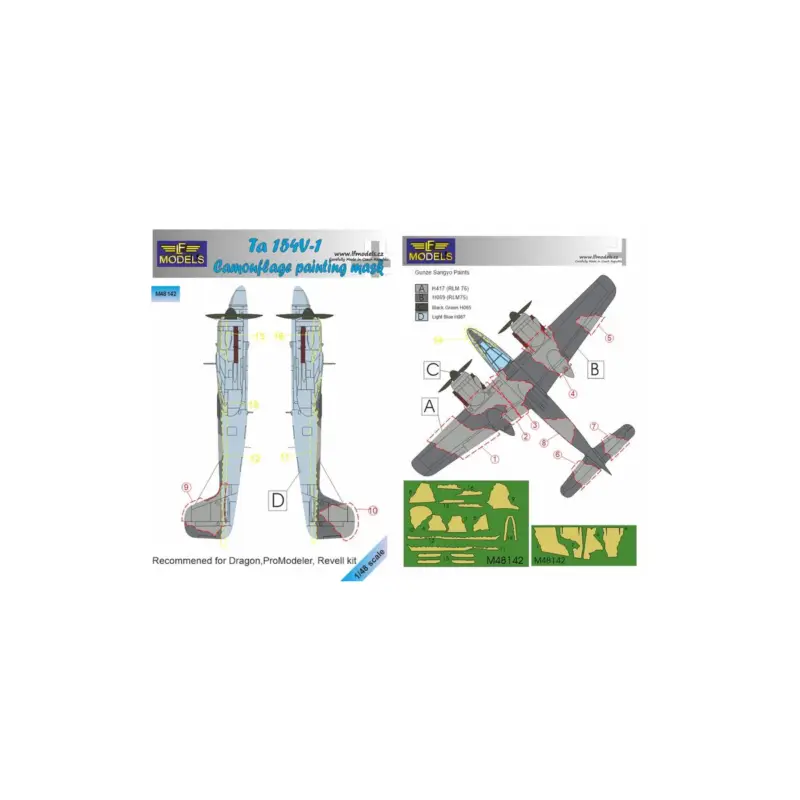 Gratis Retour Focke-Wulf Ta-154 Moskito camouflage pattern paint mask (designed to be used with Dragon, Monogram Promodeller and Revell kits)[