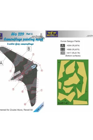 Horton Ho-229A Part 3 camouflage pattern paint mask (designed to be used with Dragon, Revell and Zoukei-Mura kits) Snelle Levering