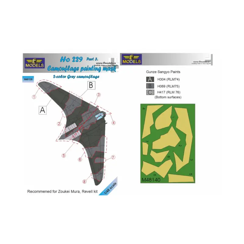 Horton Ho-229A Part 3 camouflage pattern paint mask (designed to be used with Dragon, Revell and Zoukei-Mura kits) Snelle Levering