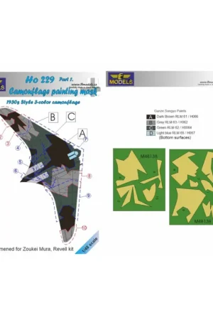 Horton Ho-229A Part 1 1930s 3-color style 2 colour camouflage pattern paint mask (designed to be used with Dragon, Revell and Zo Nu Kopen