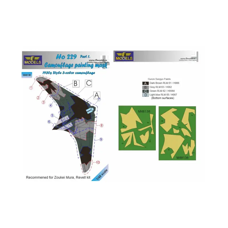 Horton Ho-229A Part 1 1930s 3-color style 2 colour camouflage pattern paint mask (designed to be used with Dragon, Revell and Zo Nu Kopen