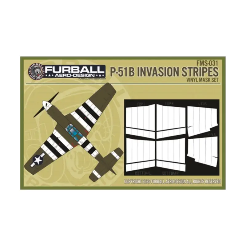 North-American P-51B Invasion Stripes Masks” make painting D-Day invasion stripes on your 1/48 P-51Bs a breeze. Masks for full a Betaalbaar