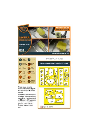 Jaguar Single seat double-sided painting mask on 'yellow kabuki paper' for Airfix kit Aanbieding