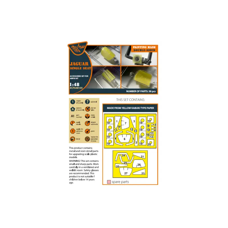 Jaguar Single seat double-sided painting mask on 'yellow kabuki paper' for Airfix kit Aanbieding