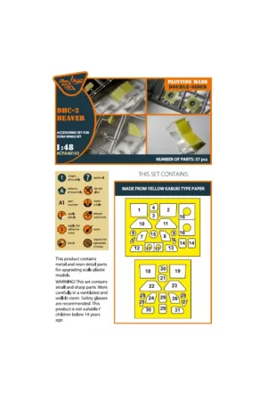 Direct Beschikbaar de_Havilland_Canada L-20A/U-6A Beaver wheels and canopy frame paint mask (inside and outside) 'yellow kabuki paper' (designed to