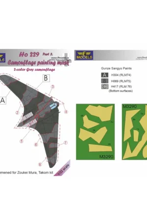 Laatste Versie Horton Ho-229A Part 3 Grey 2-color camouflage pattern paint mask (designed to be used with Takom and Zoukei-Mura kits)