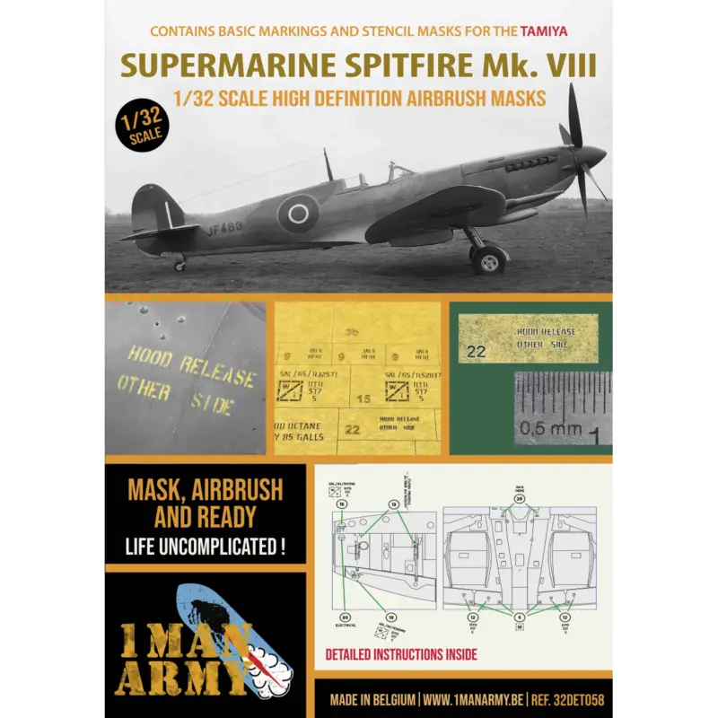 Beperkte Voorraad Supermarine Spitfire Mk.VIII contains high definition stencilling and basic national insignia paint masks (designed to be used w